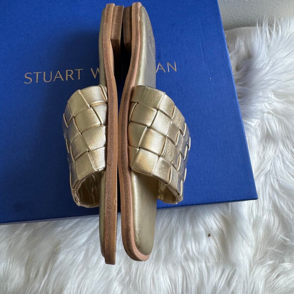 Vince Camuto Metallic Gold Woven Leather Slide Sandals Size 7 - Picture 7 of 10